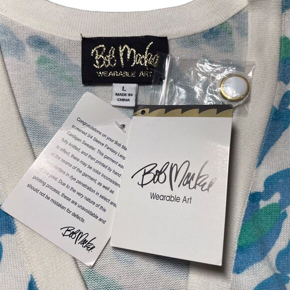 NWT Bob Mackie Wearable Art Cardigan Sweater Size Large Blue Green Animal Print - Picture 3 of 16